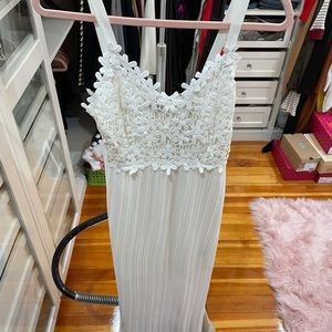 White lace and chiffon midi